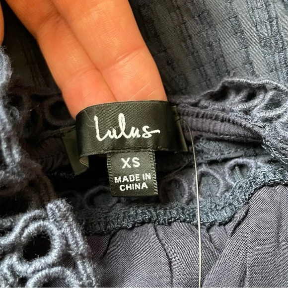 Lulus Dress Womens XS Navy Relaxed Vibes Strappy Lace Beachy Boho Coastal Maxi - Picture 13 of 15